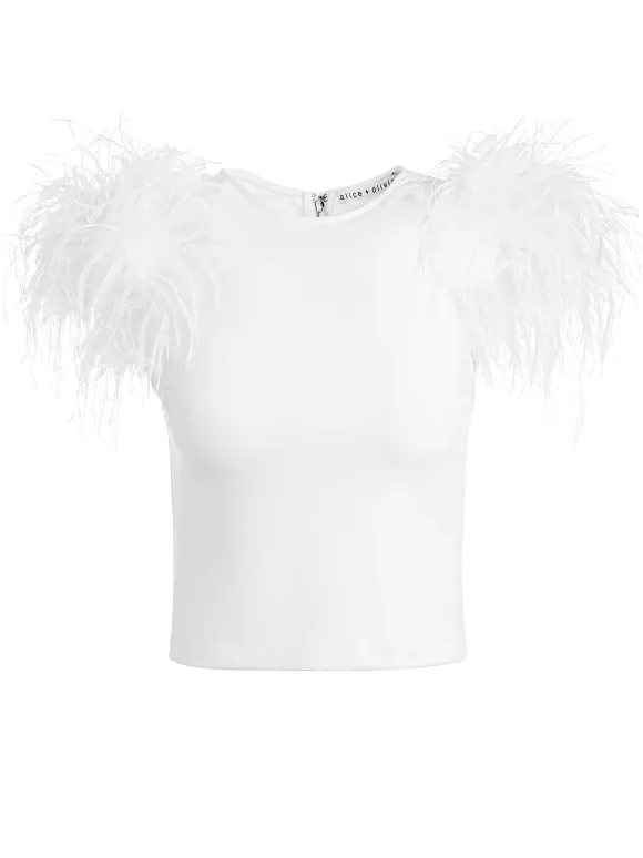 Tamica Feather Detail Top | Alice and Olivia Clearance