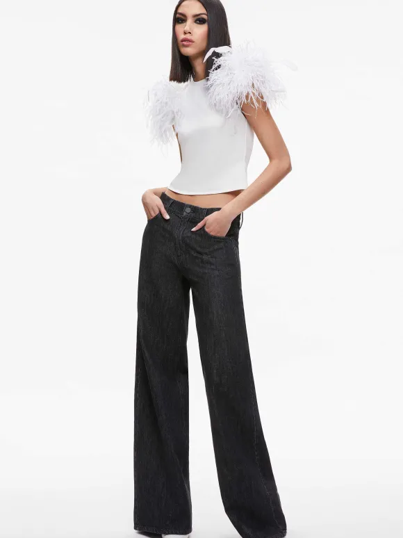 Tamica Feather Detail Top | Alice and Olivia Clearance