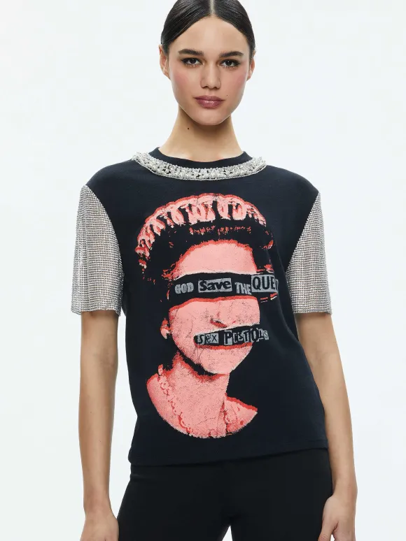 Tari Embellished Crystal Sleeve Tee | Alice and Olivia Cheap