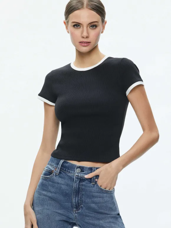 Tess Ribbed Baby Tee | Alice and Olivia New