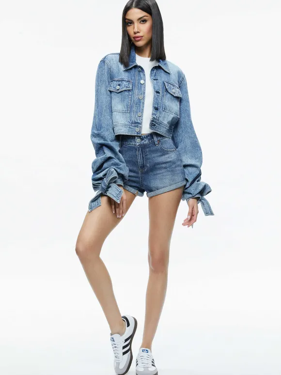Tiff Denim Jacket With Bow Sleeve | Alice and Olivia Online