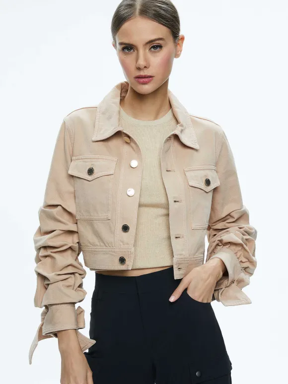 Tiff Denim Jacket With Bow Sleeve | Alice and Olivia Best
