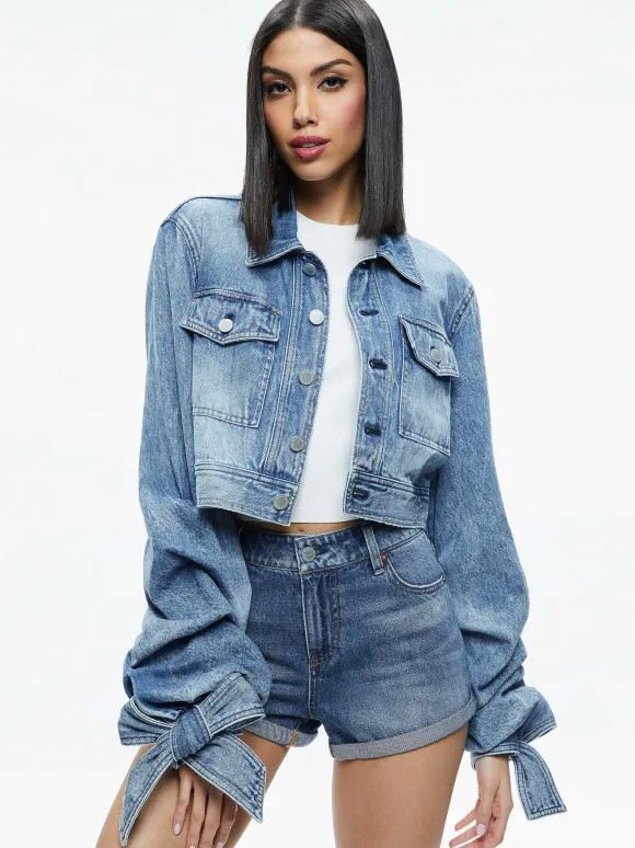 Tiff Denim Jacket With Bow Sleeve | Alice and Olivia Online