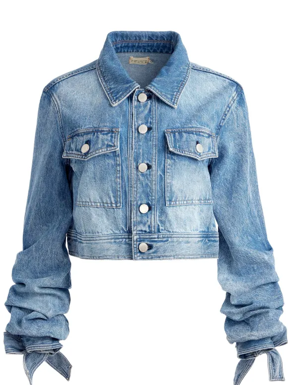 Tiff Denim Jacket With Bow Sleeve | Alice and Olivia Online
