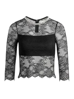 Vanita Embellished Neck Lace Crop Top | Alice and Olivia Outlet