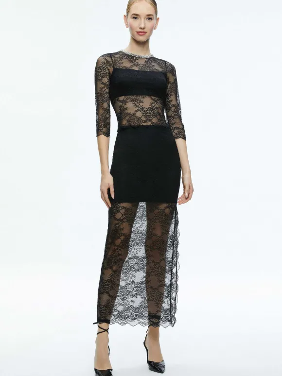 Vanita Embellished Neck Lace Crop Top + Iyanna Lace Maxi Skirt | Alice and Olivia Discount