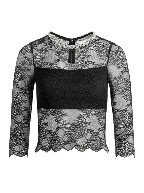 Vanita Embellished Neck Lace Crop Top + Iyanna Lace Maxi Skirt | Alice and Olivia Discount