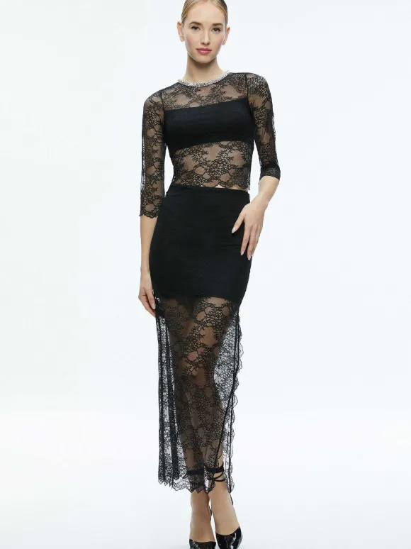 Vanita Embellished Neck Lace Crop Top + Iyanna Lace Maxi Skirt | Alice and Olivia Discount