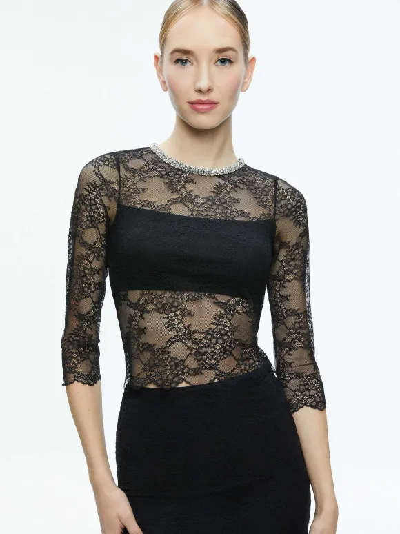 Vanita Embellished Neck Lace Crop Top + Iyanna Lace Maxi Skirt | Alice and Olivia Discount