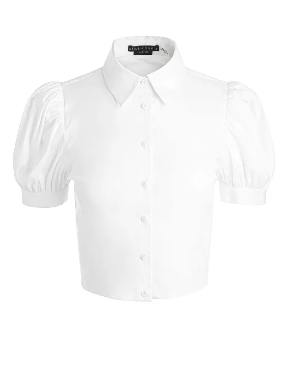 Willa Cropped Puff Sleeve Button Down | Alice and Olivia Flash Sale