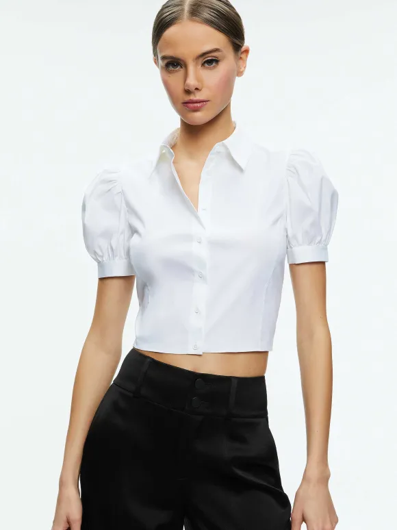 Willa Cropped Puff Sleeve Button Down | Alice and Olivia Flash Sale
