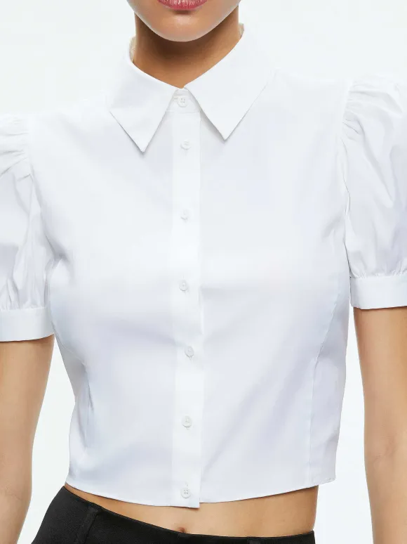 Willa Cropped Puff Sleeve Button Down | Alice and Olivia Flash Sale