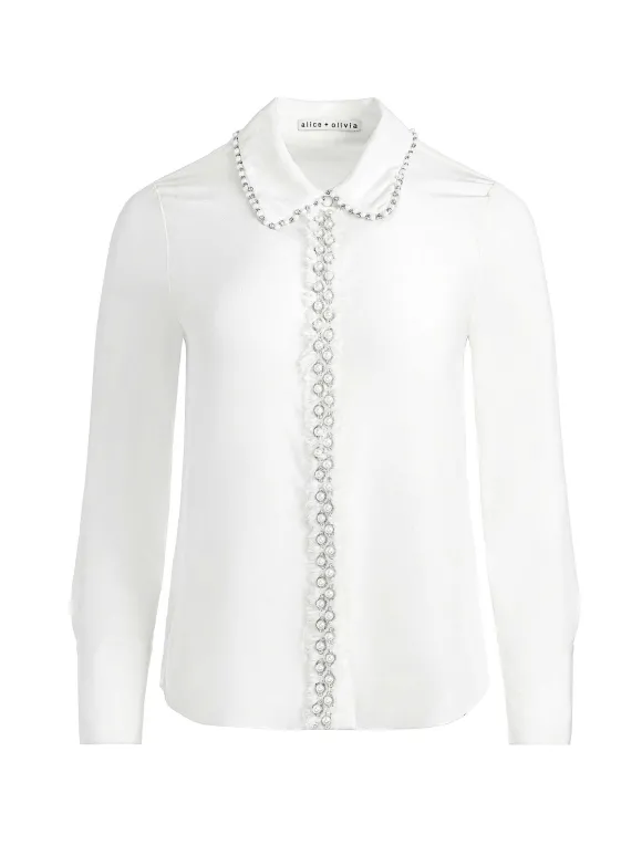 Willa Embellished Placket Top | Alice and Olivia Fashion