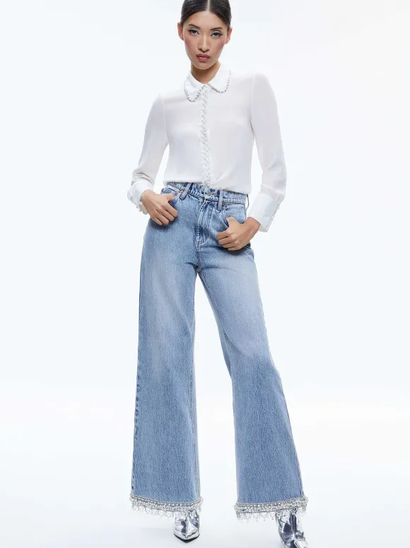 Willa Embellished Placket Top | Alice and Olivia Fashion