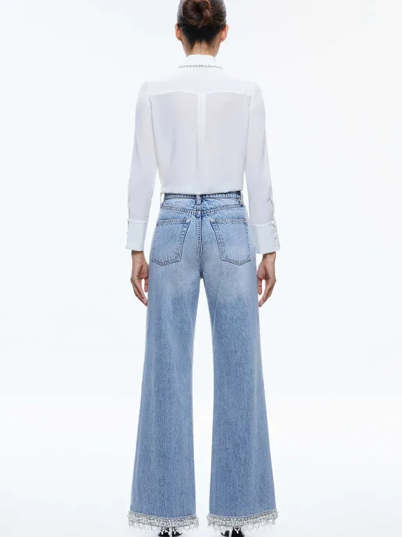 Willa Embellished Placket Top | Alice and Olivia Fashion