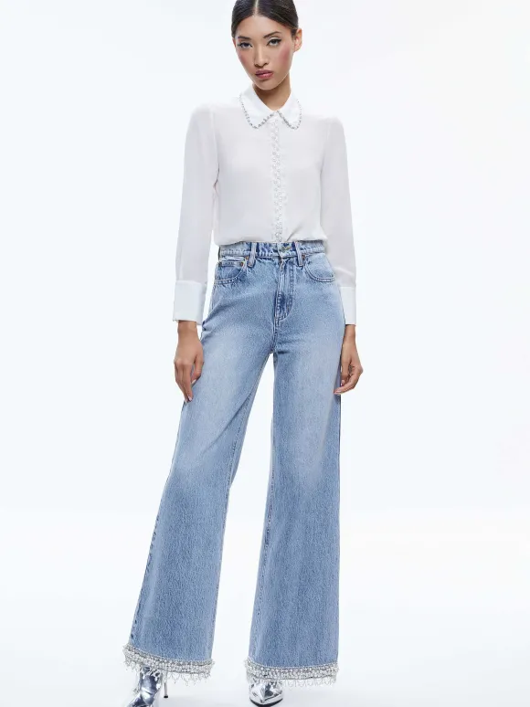 Willa Embellished Placket Top | Alice and Olivia Fashion