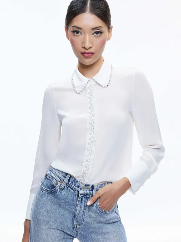 Willa Embellished Placket Top | Alice and Olivia Fashion