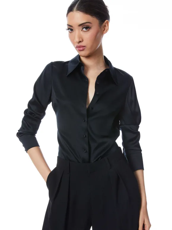 Willa Fitted Placket Top | Alice and Olivia Shop