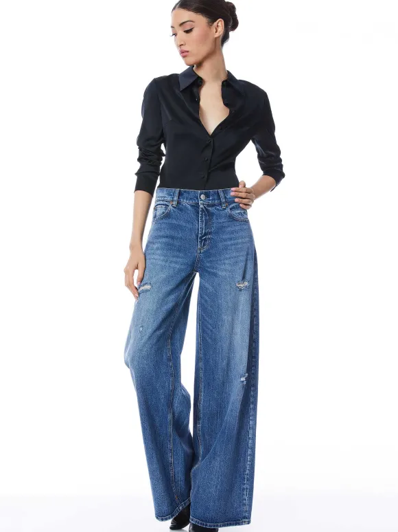 Willa Fitted Placket Top | Alice and Olivia Shop