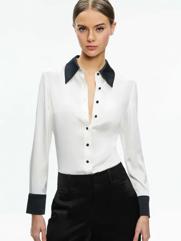 Willa Fitted Placket Top | Alice and Olivia New