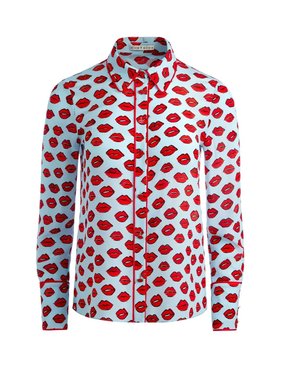 Willa Placket Top With Piping | Alice and Olivia Discount