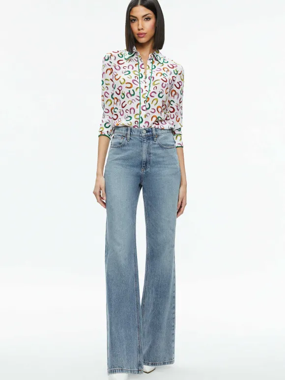 Willa Placket Top With Piping | Alice and Olivia Best Sale