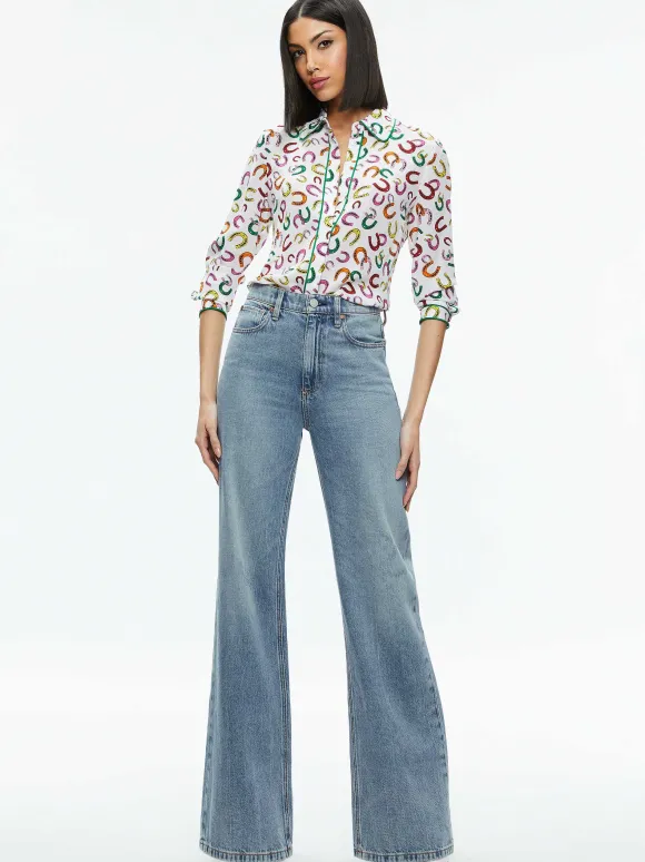 Willa Placket Top With Piping | Alice and Olivia Best Sale