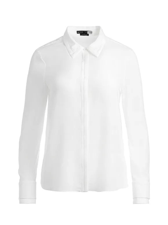 Willa Relaxed Placket Top With Piping Detail | Alice and Olivia Sale