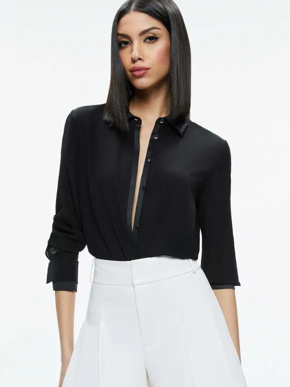 Willa Relaxed Placket Top With Piping Detail | Alice and Olivia Clearance