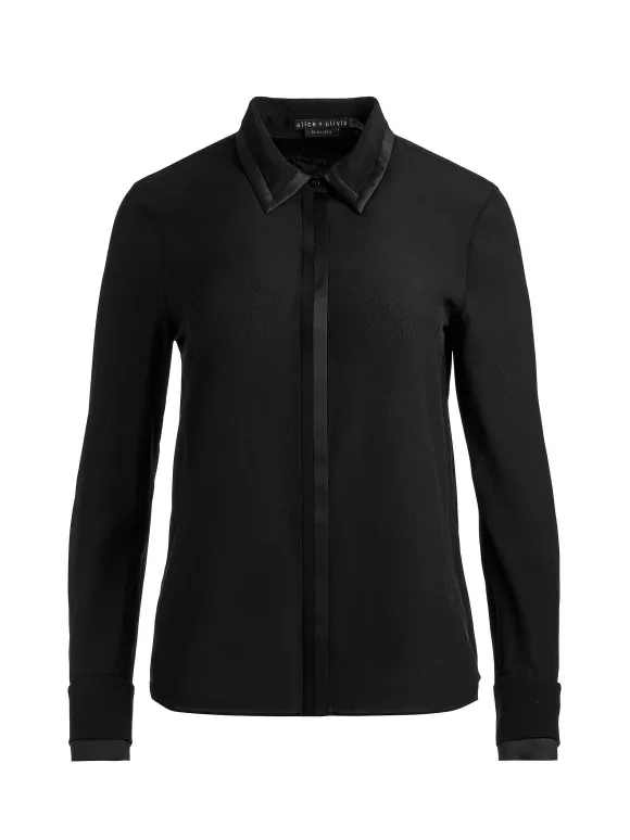 Willa Relaxed Placket Top With Piping Detail | Alice and Olivia Clearance