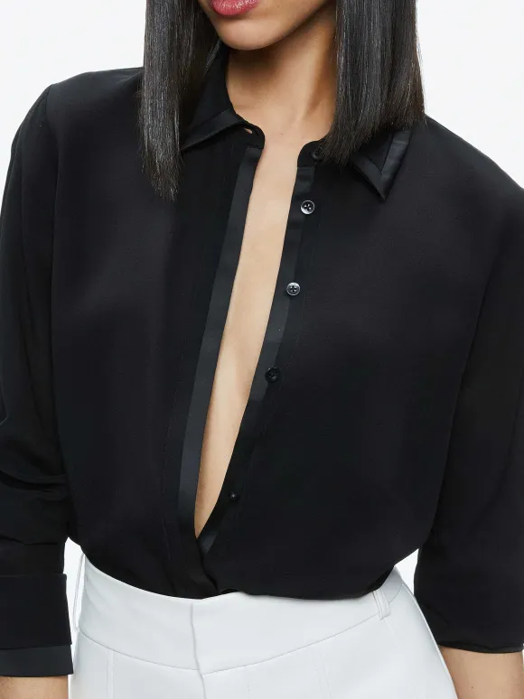 Willa Relaxed Placket Top With Piping Detail | Alice and Olivia Clearance