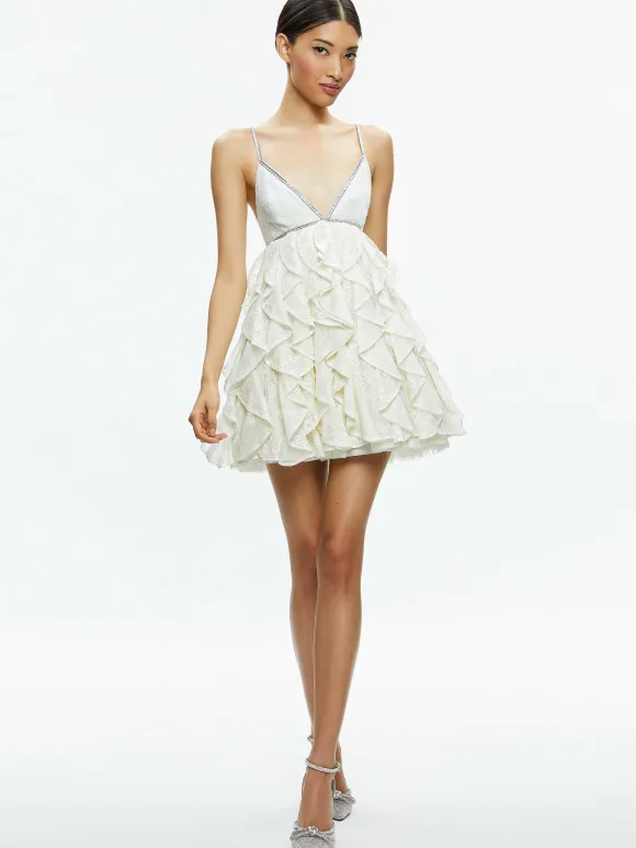 Wilmarie Embellished Lace Ruffle Mini Gown | Alice and Olivia Shop
