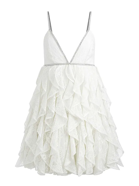 Wilmarie Embellished Lace Ruffle Mini Gown | Alice and Olivia Shop