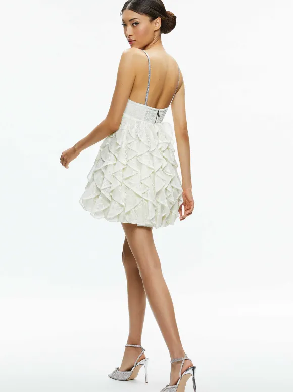 Wilmarie Embellished Lace Ruffle Mini Gown | Alice and Olivia Shop