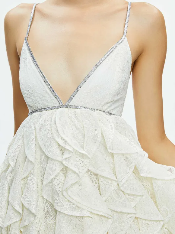 Wilmarie Embellished Lace Ruffle Mini Gown | Alice and Olivia Shop