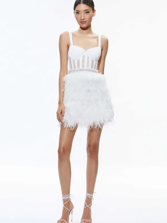 Xia Sheer Bustier Feathered Mini Dress | Alice and Olivia Cheap