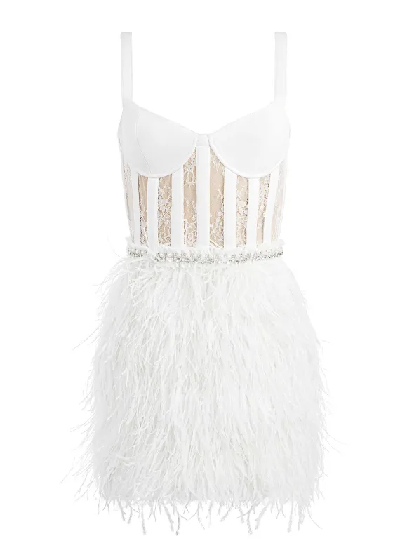 Xia Sheer Bustier Feathered Mini Dress | Alice and Olivia Cheap