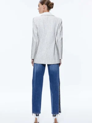 Yona Pinstripe Embellished Blazer | Alice and Olivia Online