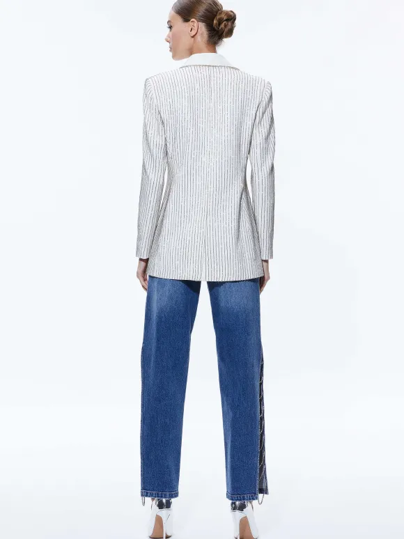 Yona Pinstripe Embellished Blazer | Alice and Olivia Online