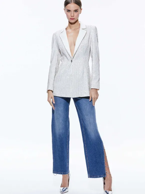 Yona Pinstripe Embellished Blazer | Alice and Olivia Online