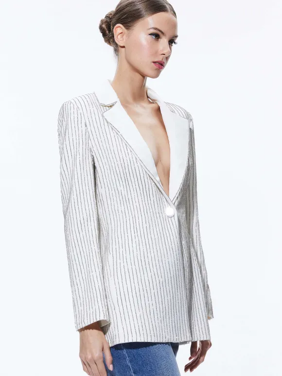 Yona Pinstripe Embellished Blazer | Alice and Olivia Online