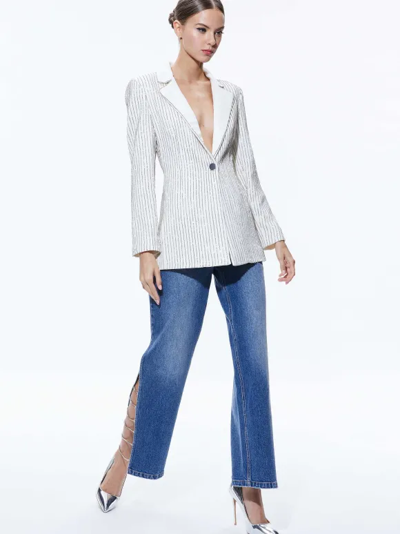 Yona Pinstripe Embellished Blazer | Alice and Olivia Online