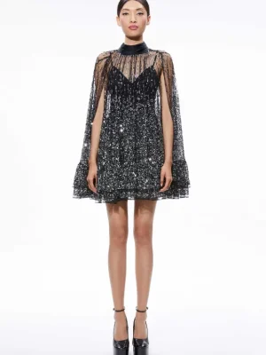 Zenon Sequin Cape Mini Dress | Alice and Olivia Fashion