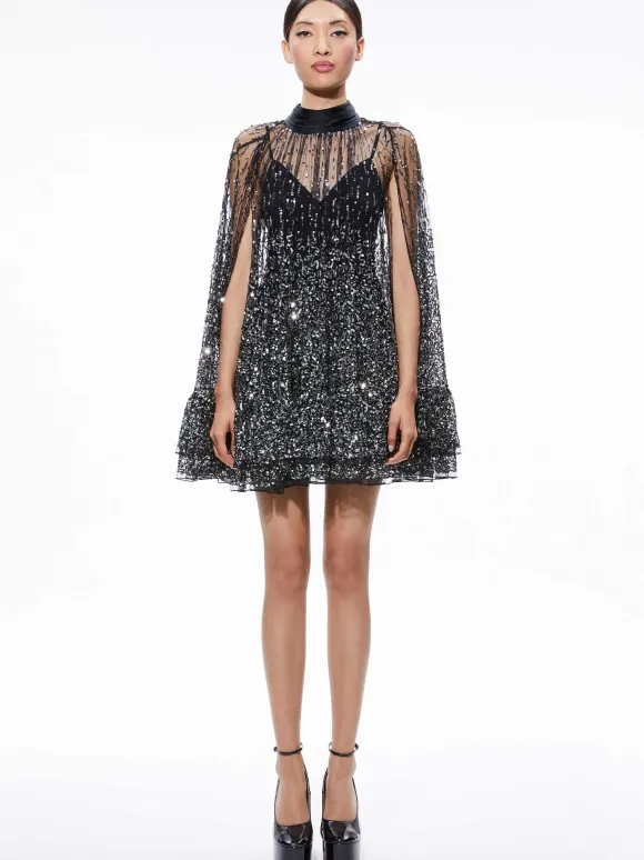 Zenon Sequin Cape Mini Dress | Alice and Olivia Fashion