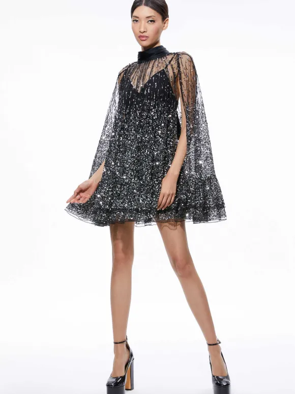 Zenon Sequin Cape Mini Dress | Alice and Olivia Fashion