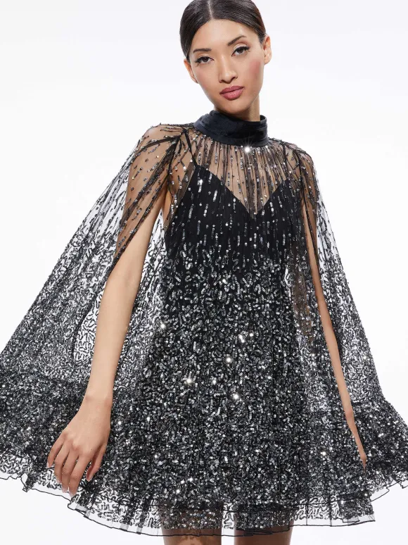 Zenon Sequin Cape Mini Dress | Alice and Olivia Fashion